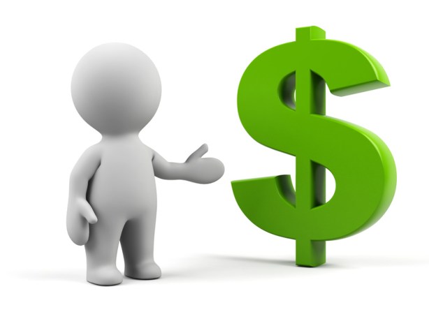 3d man with dollar symbol.